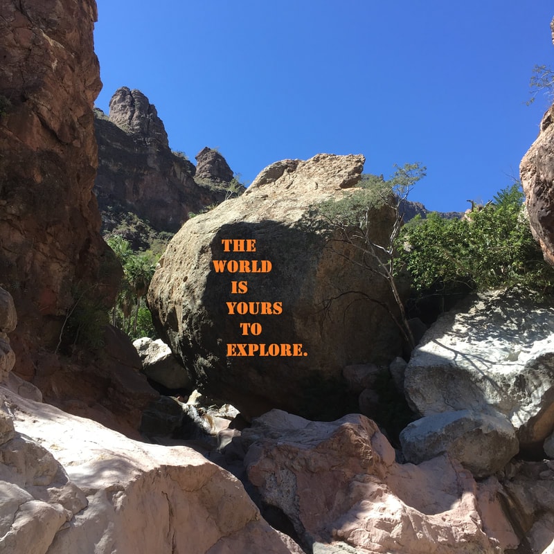 Canyon hiking scene with a motivational quote overlay from a Loreto Tabor hike