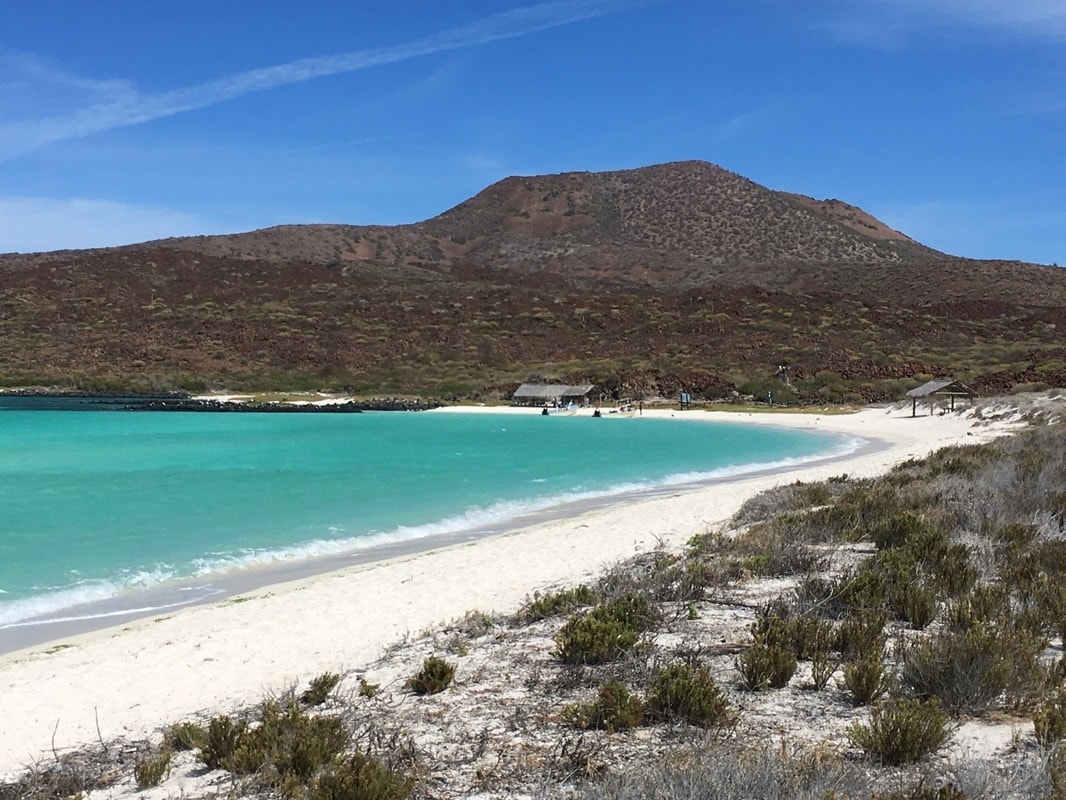 Turquoise crescent beach with palapa, Loreto islands